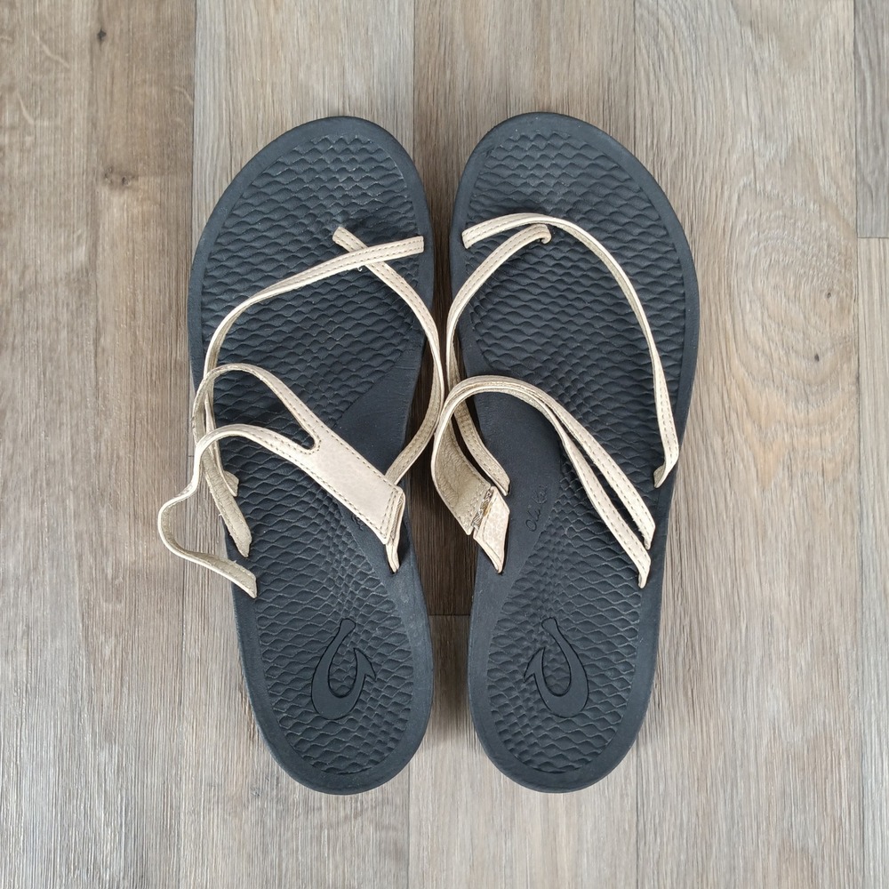 OluKai Black Sandals with Beige Straps